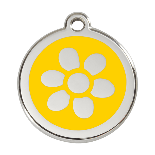  Red Dingo Stainless Steel Engraved Dog Tag Flower Yellow