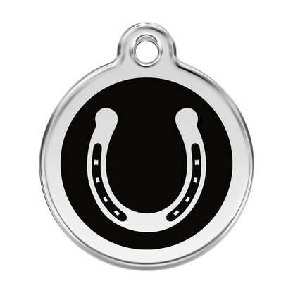 Red Dingo Stainless Steel Engraved Dog Tag Horse Shoe Black