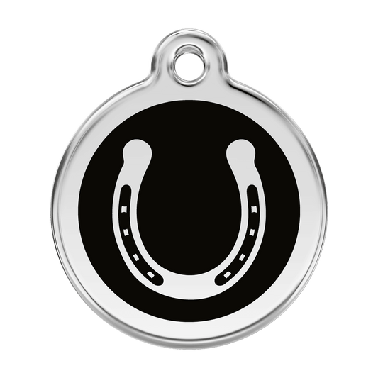  Red Dingo Stainless Steel Engraved Dog Tag Horse Shoe Black