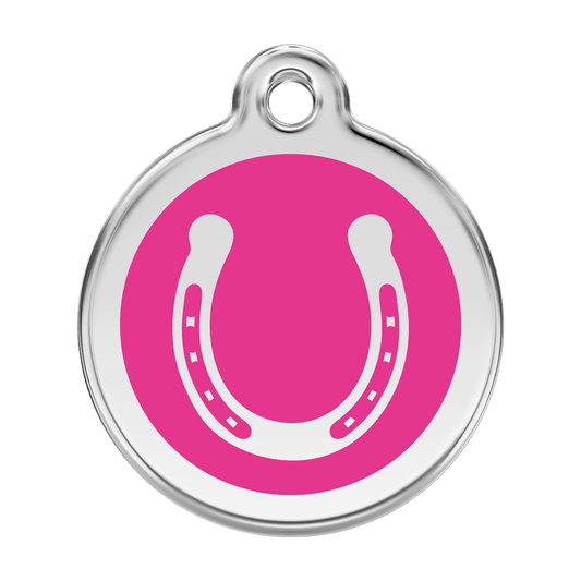  Red Dingo Stainless Steel Engraved Dog Tag Horse Shoe Hot Pink
