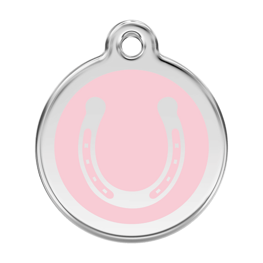  Red Dingo Stainless Steel Engraved Dog Tag Horse Shoe Pink