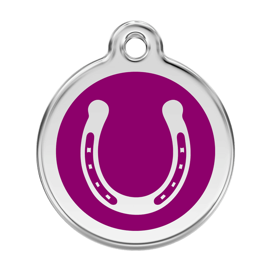  Red Dingo Stainless Steel Engraved Dog Tag Horse Shoe Purple