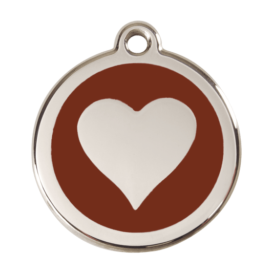  Red Dingo Stainless Steel Engraved Dog Tag Heart Brown