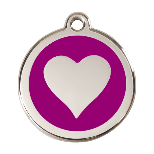 Red Dingo Stainless Steel Engraved Dog Tag Heart Purple