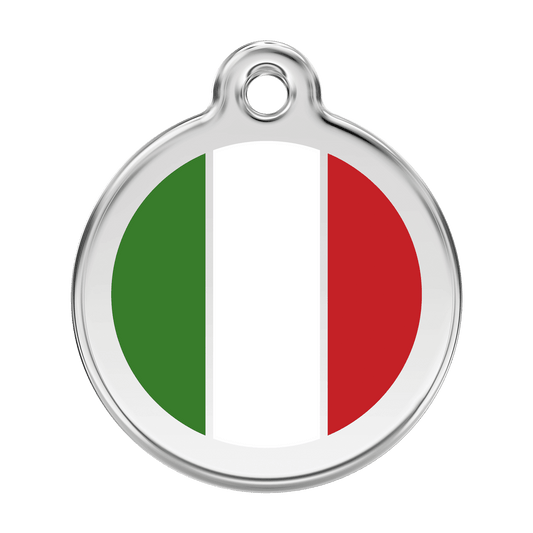  Red Dingo Stainless Steel Engraved Dog Tag Italian Flag White