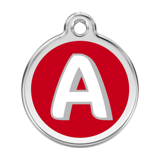  Red Dingo Stainless Steel Engraved Dog Tag Alphabet Tag Letter A Red