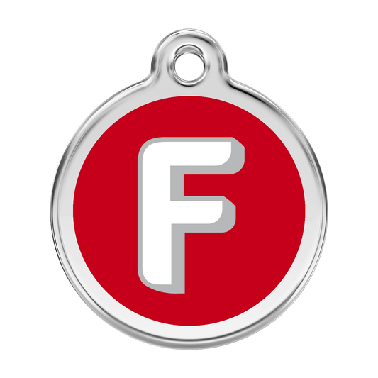  Red Dingo Stainless Steel Engraved Dog Tag Alphabet Tag Letter F Red
