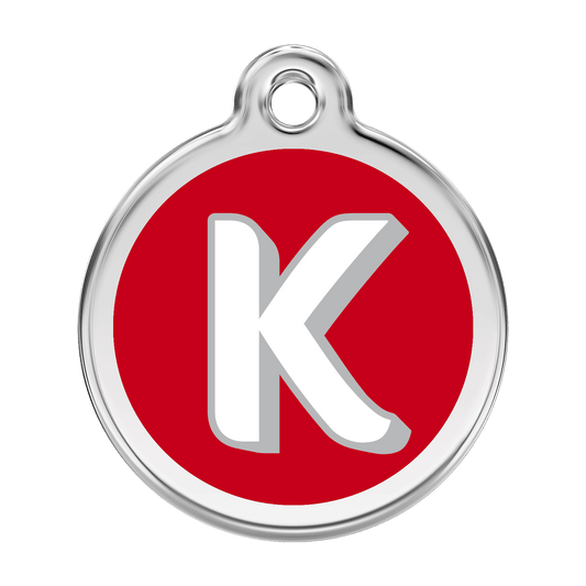  Red Dingo Stainless Steel Engraved Dog Tag Alphabet Tag Letter K Red