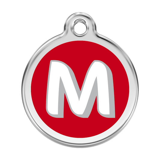  Red Dingo Stainless Steel Engraved Dog Tag Alphabet Tag Letter M Red
