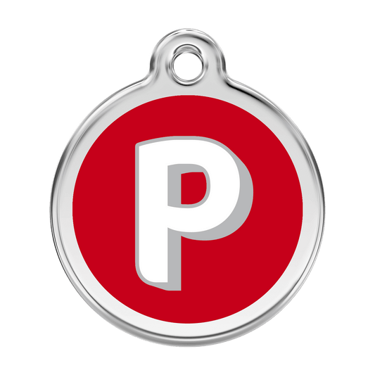  Red Dingo Stainless Steel Engraved Dog Tag Alphabet Tag Letter P Red