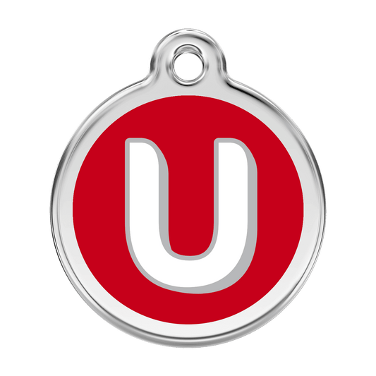  Red Dingo Stainless Steel Engraved Dog Tag Alphabet Tag Letter U Red