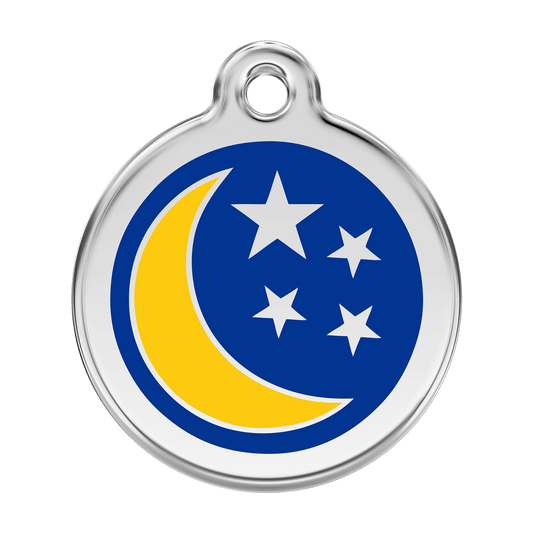  Red Dingo Stainless Steel Engraved Dog Tag Moon & Stars Navy