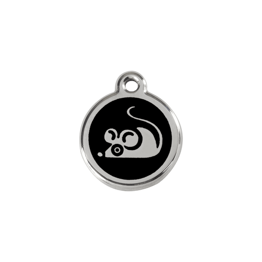  Red Dingo Stainless Steel Engraved Cat Tag Mouse Black