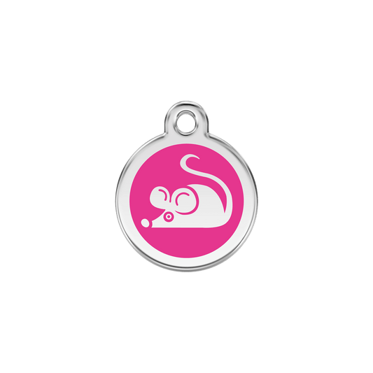  Red Dingo Stainless Steel Engraved Cat Tag Mouse Hot Pink