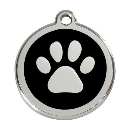  Red Dingo Stainless Steel Engraved Dog Tag Paw Print Black