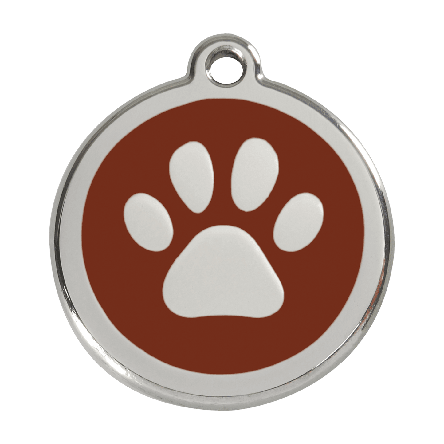  Red Dingo Stainless Steel Engraved Dog Tag Paw Print Brown