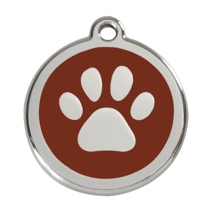  Red Dingo Stainless Steel Engraved Dog Tag Paw Print Brown