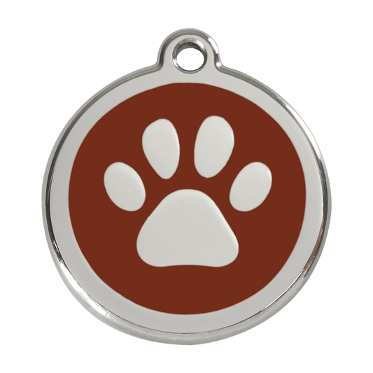  Red Dingo Stainless Steel Engraved Dog Tag Paw Print Brown