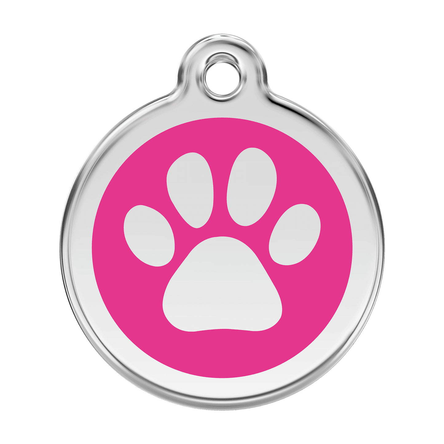  Red Dingo Stainless Steel Engraved Dog Tag Paw Print Hot Pink