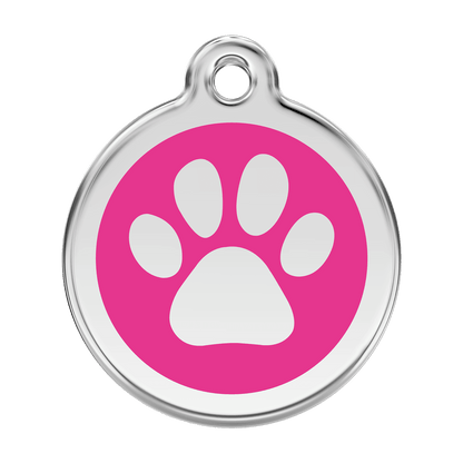  Red Dingo Stainless Steel Engraved Dog Tag Paw Print Hot Pink