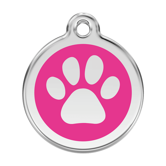  Red Dingo Stainless Steel Engraved Dog Tag Paw Print Hot Pink