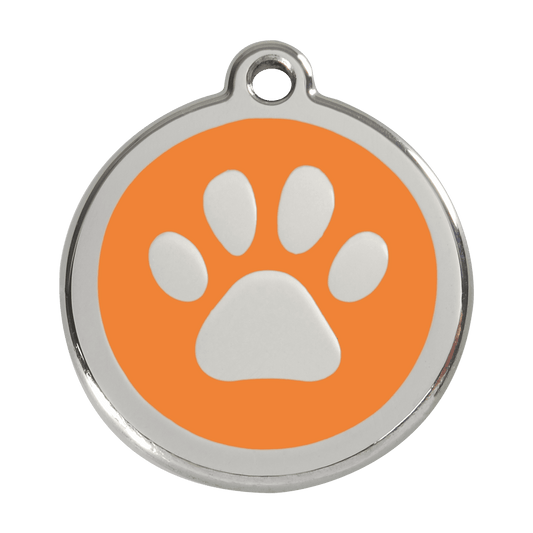  Red Dingo Stainless Steel Engraved Dog Tag Paw Print Orange