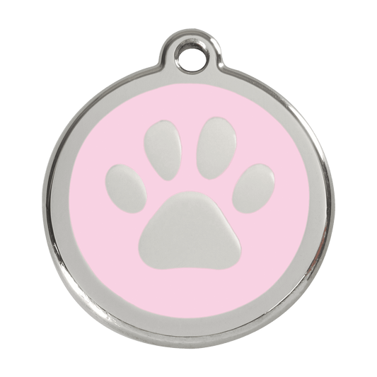  Red Dingo Stainless Steel Engraved Dog Tag Paw Print Pink