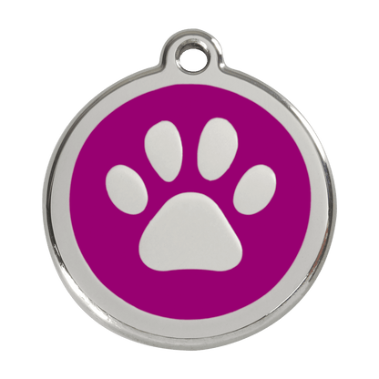  Red Dingo Stainless Steel Engraved Dog Tag Paw Print Purple