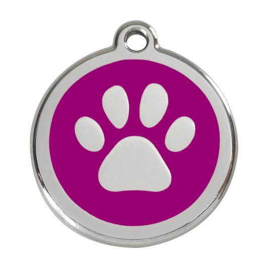  Red Dingo Stainless Steel Engraved Dog Tag Paw Print Purple