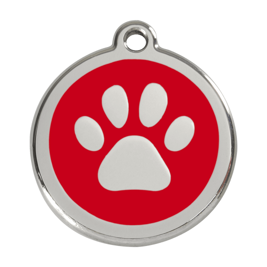  Red Dingo Stainless Steel Engraved Dog Tag Paw Print Red