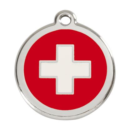 Red Dingo Stainless Steel Engraved Dog Tag Swiss Flag Red