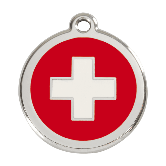  Red Dingo Stainless Steel Engraved Dog Tag Swiss Flag Red