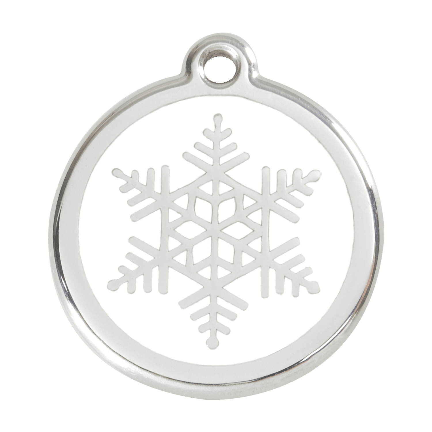  Red Dingo Stainless Steel Engraved Dog Tag Snowflake White