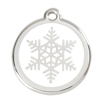 Red Dingo Stainless Steel Engraved Dog Tag Snowflake White