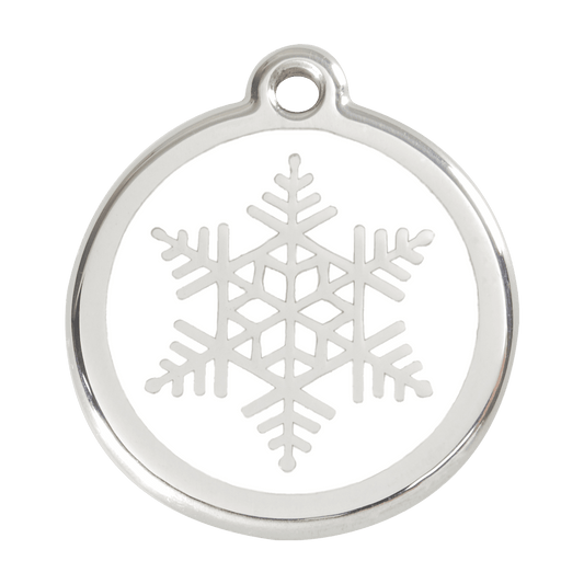  Red Dingo Stainless Steel Engraved Dog Tag Snowflake White