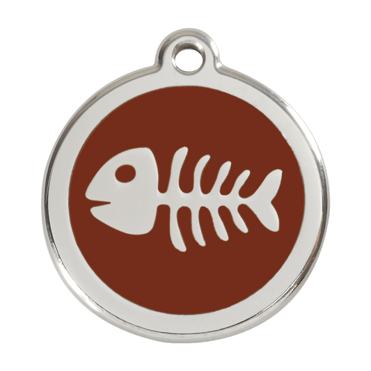  Red Dingo Stainless Steel Engraved Dog Tag Fish Skeleton Brown
