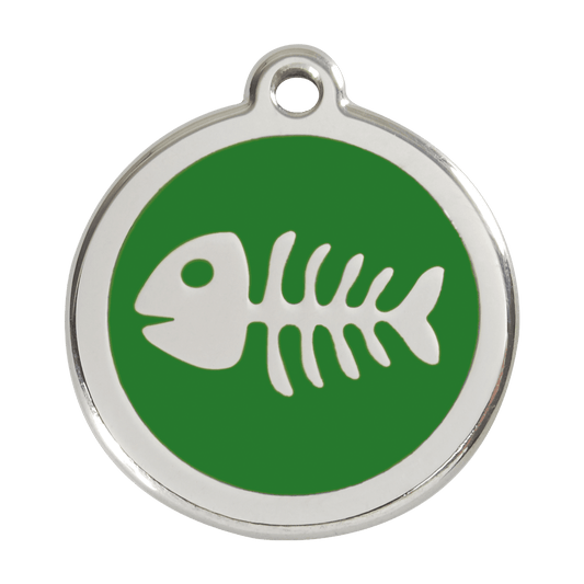  Red Dingo Stainless Steel Engraved Dog Tag Fish Skeleton Green