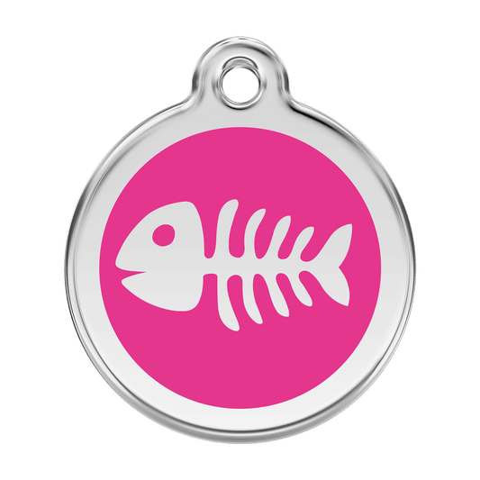  Red Dingo Stainless Steel Engraved Dog Tag Fish Skeleton Hot Pink