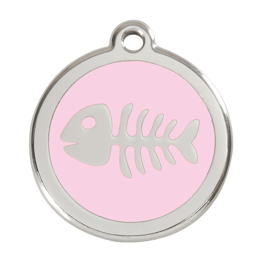  Red Dingo Stainless Steel Engraved Dog Tag Fish Skeleton Pink