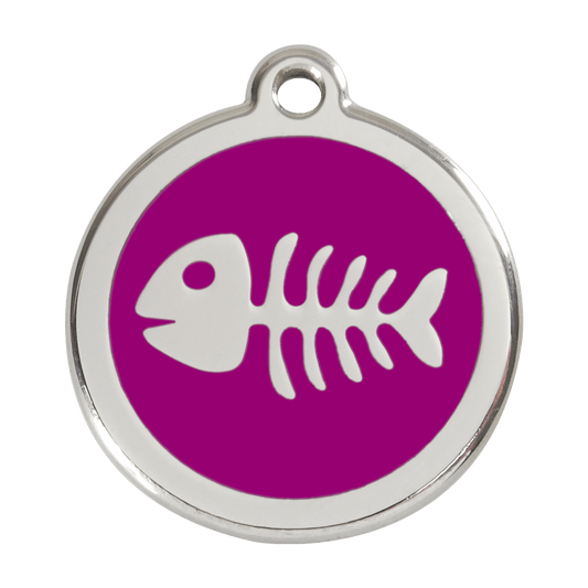  Red Dingo Stainless Steel Engraved Dog Tag Fish Skeleton Purple