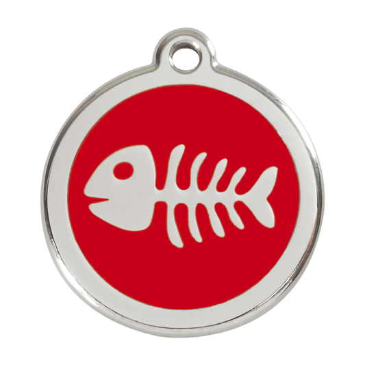  Red Dingo Stainless Steel Engraved Dog Tag Fish Skeleton Red