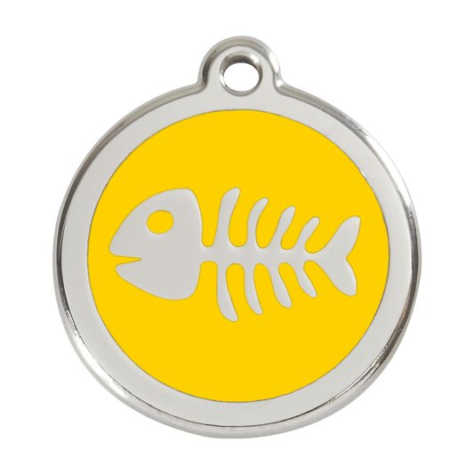 Red Dingo Stainless Steel Engraved Dog Tag Fish Skeleton Yellow