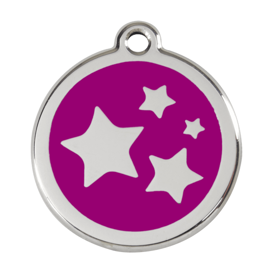 Red Dingo Stainless Steel Engraved Dog Tag Stars Purple