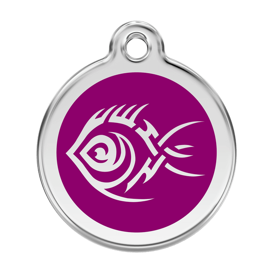  Red Dingo Stainless Steel Engraved Dog Tag Tribal Fish Purple