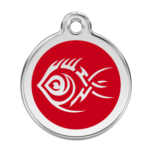  Red Dingo Stainless Steel Engraved Dog Tag Tribal Fish Red