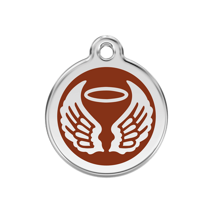  Red Dingo Stainless Steel Engraved Dog Tag Angel Wings Brown