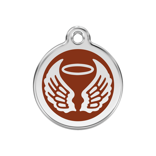  Red Dingo Stainless Steel Engraved Dog Tag Angel Wings Brown