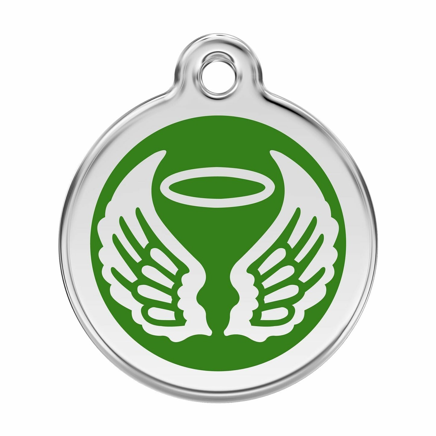  Red Dingo Stainless Steel Engraved Dog Tag Angel Wings Green