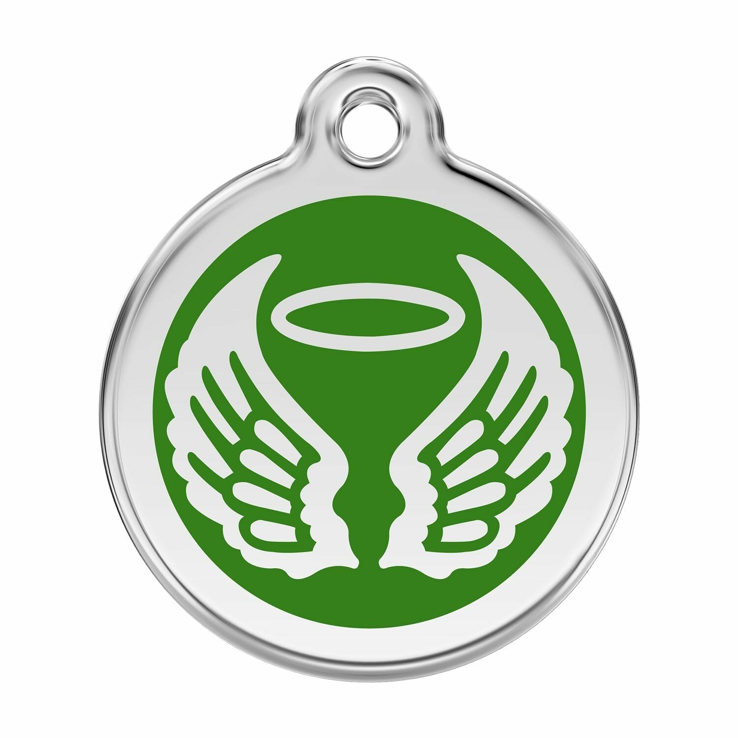  Red Dingo Stainless Steel Engraved Dog Tag Angel Wings Green