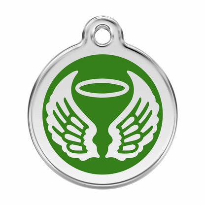  Red Dingo Stainless Steel Engraved Dog Tag Angel Wings Green